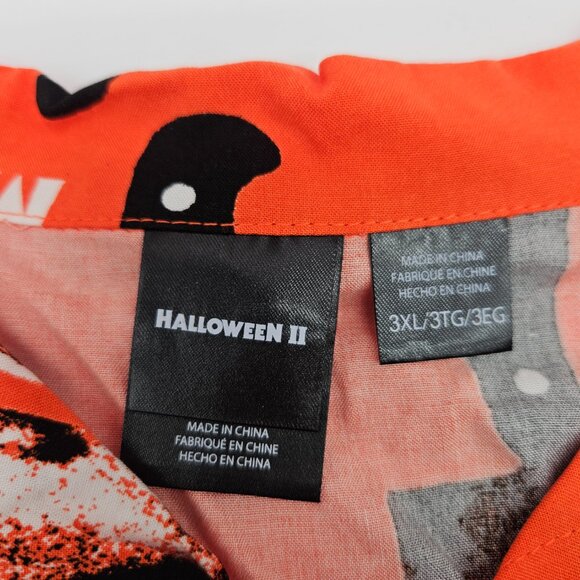 Halloween II " It's Time Michael " Movie Men's Button Shirt Orange/Black 3XL NWT - Picture 2 of 6